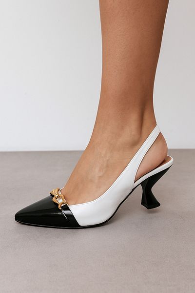 Mariolucci Women's Daily Heeled Shoes Genuine White Leather Body (Toe Genuine Black Patent Leather)