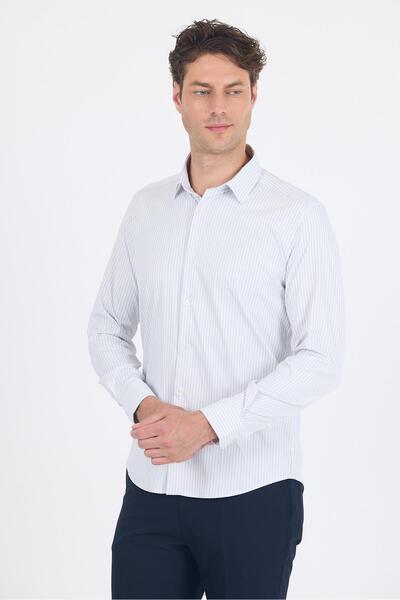 İmza White Long Sleeve Hard Collar Pocketless Easy to Iron Slim Fit Stretch Shirt 1004250230