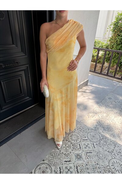 BOUQUET OF TULİP Tek Omuz Maxi Boy Tül Elbise