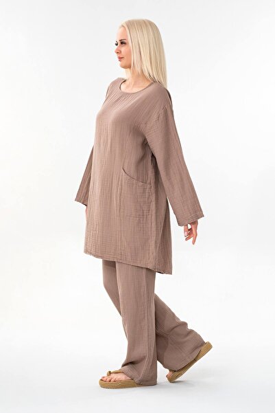 Fashion Showcase Muslin Tunic 100% Cotton Pocket Detail Loose Muslin Dress Hijab Mink