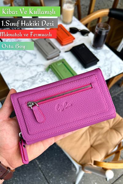 CüzCan Julia Fuchsia Genuine Leather Women's Wallet Medium Size Stylish and Convenient