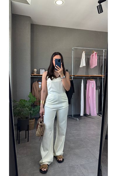 YOUR NAME Thin Strap Denim Jumpsuit