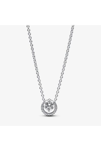 Pandora Colier Pandora cu pandantiv tip Halo rotund stralucitor Zirconiu din Argint 925 - 45cm