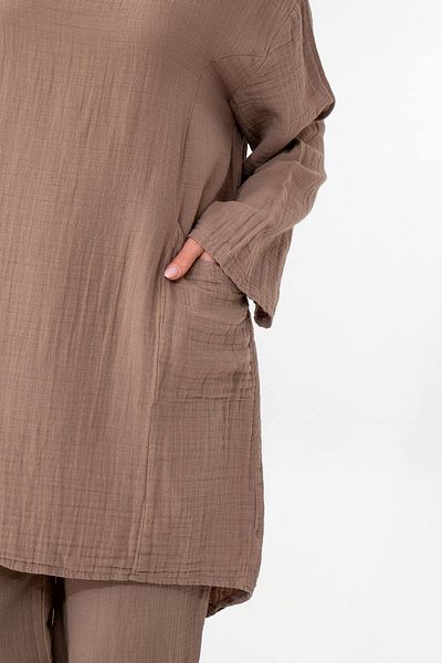 Fashion Showcase Tunica de muselina 100% bumbac Detaliu buzunar Rochie de muselina casual Hijab Mink