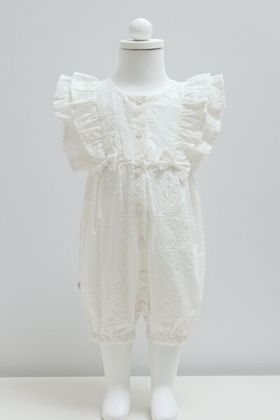 Caramel Embroidery Embroidered Front Button Baby Girl Jumpsuit