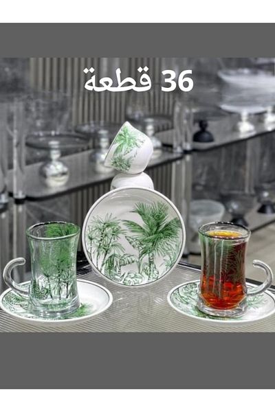 Generic 36-piece engraved cup and saucer set