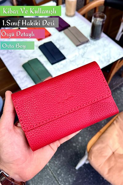CüzCan Jesi Red Genuine Leather Women's Wallet Medium Size Stylish and Convenient