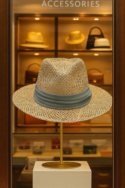 LAGRANZE Premium Natural Moss Fiber Straw Fedora Hat with Tape