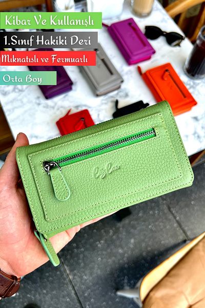 CüzCan Julia Green Genuine Leather Women's Wallet Medium Size Stylish and Convenient