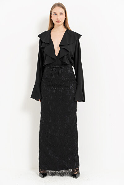 Kikiriki Black Bow Detailed Long Lace Skirt