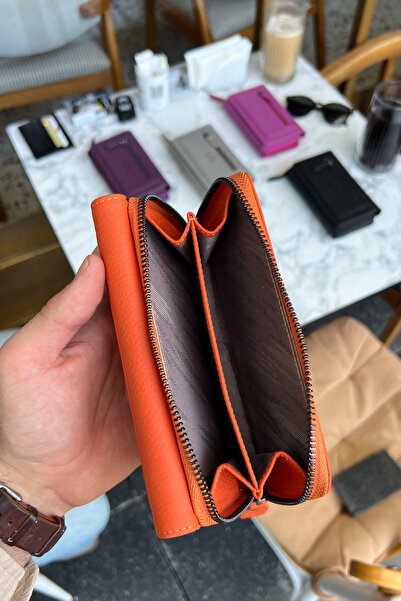CüzCan Julia Orange Genuine Leather Women's Wallet Medium Size Stylish and Convenient