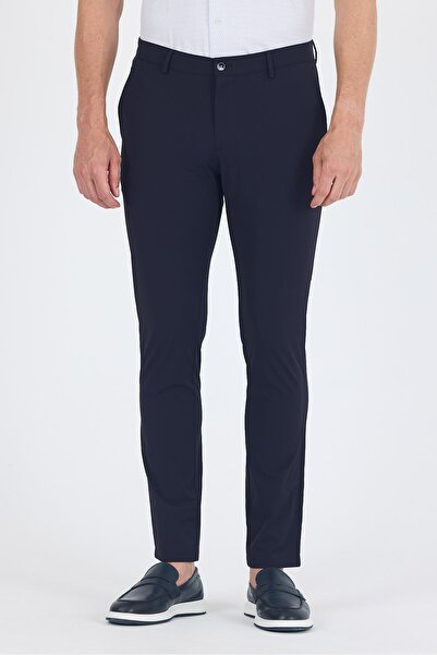 İmza Pantaloni casual slim fit bleumarin cu buzunare laterale 1003250164