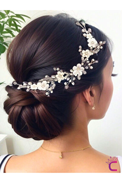 Cinderella تاج زفاف من حجر الكريستال واللؤلؤ الأبيض على شكل زهرة، مشبك شعر فض...