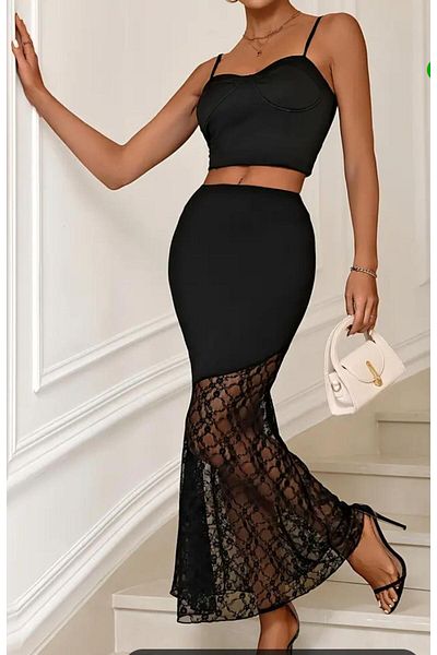 Dumantekstil Fusta elegantă sirenă cu talie înaltă, fustă maxi guipure, fustă maxi asimetrică, fustă creion