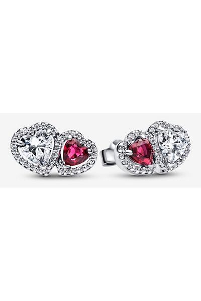 Pandora Cercei Pandora cu doua Inimioare tip Halo din Cristal si Zirconiu Argint 925