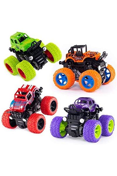 SCIENISH 4 pack monster truck toys for boys and girls, inertia car educational toy cars, friction po
