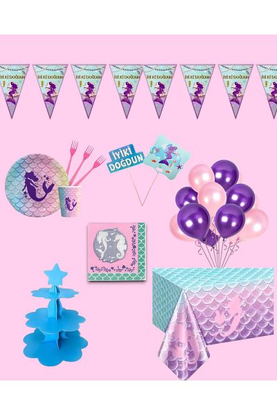 Evabrite Mermaid 16 Person Birthday Party Set - Mermaid Concept Cake Stand
