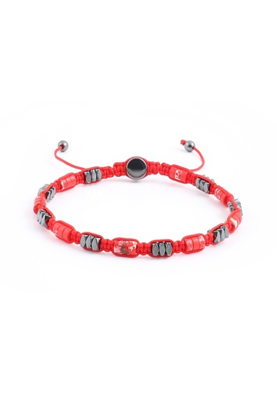 Sırlı Taş Variscite, Hematite Bracelet - Ovis Red Bracelet - Design Bracelet 4mm Adjustable