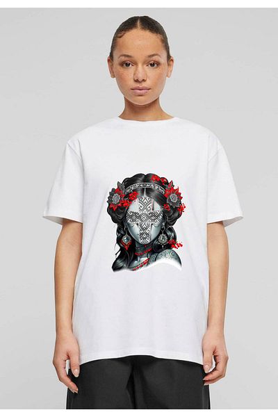Frisson Cotton Oversize White Crew Neck Casual T-Shirt Printed Minimalist T-Shirt