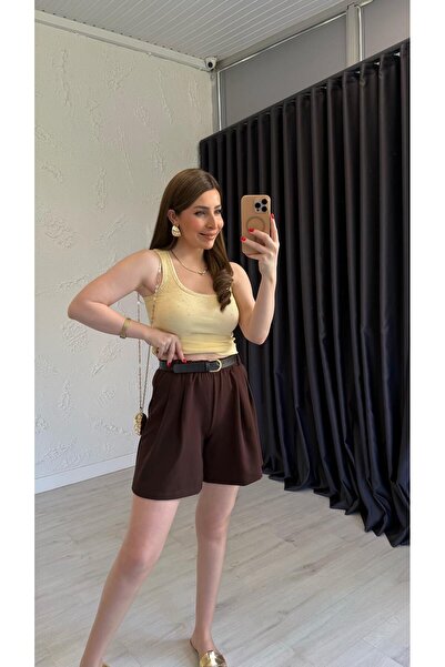 elif teke Lagos Kemerli Şort Kahverengi