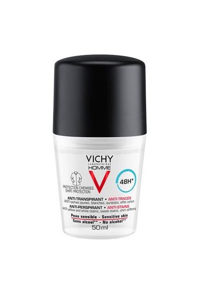 Vichy Deodorant roll-on pentru bărbați cu efect anti-urme, eficacitate 48h, Roll-On, 50 ml