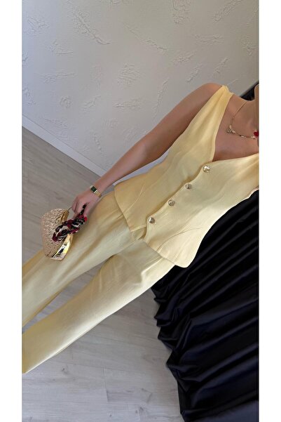elif teke Waistcoat Suit Yellow