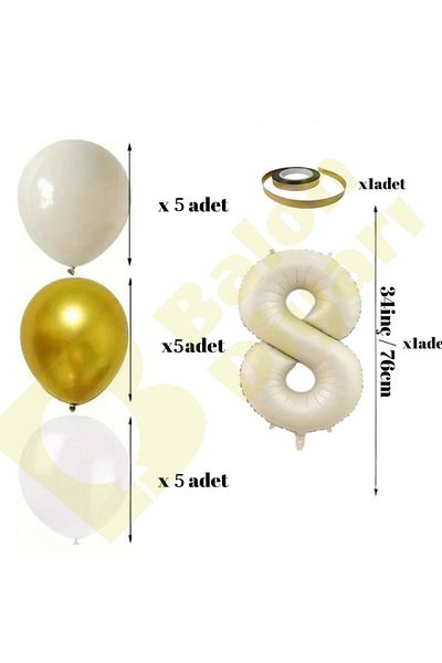 BALON DİYARI Σετ μπαλόνι γενεθλίων 🎂 |   Χρυσό 🤍   Λευκό 🤎   Θαλασσινή άμμος |   Συμπεριλαμβανομένου του αριθμημένου αλουμινόχαρτου μπαλονιού και πανό!