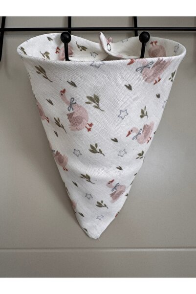 Unisex Bebek %100 Organik Pamuklu Baskılı Müslin Çıtçıtlı Bebek Salya Önlük & Fular Tekli Kaz