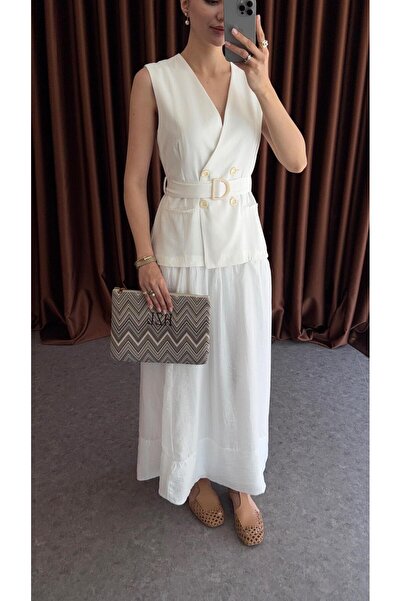 HAZELANNA Beli Kemerli Yelekli Elbise