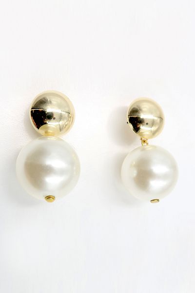VAGGON Women's Cream Gold Detailed Dangle Pearl Earrings Prmx13834