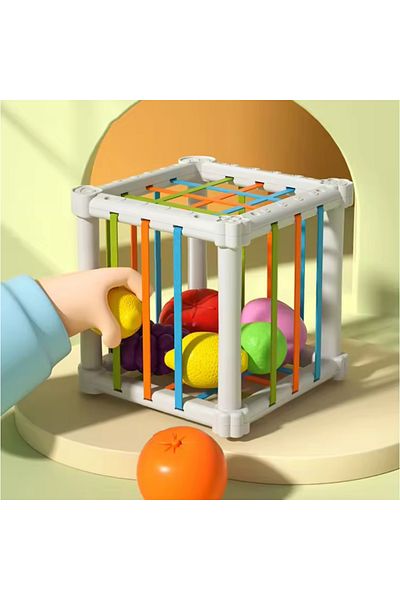 LUDIRO Jucarie Educativa pentru Bebelusi, Cub Elastic cu Fructe, 6 Forme din Plastic Multicolor