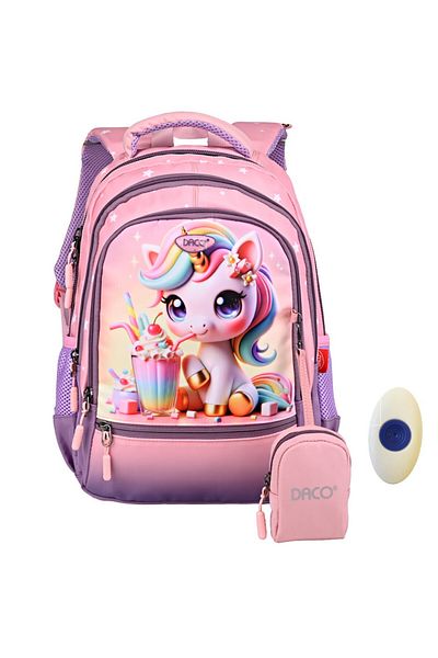 daço Ghiozdan fete clasa 0-2, Unicorn, mov-roz, Daco GH3018 + radiera cu grip FLR