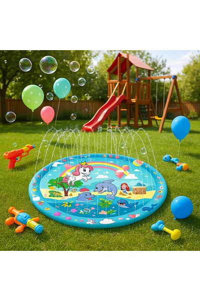 LUDIRO Covoras cu Apa pentru Joaca LUDIRO, Diametru 170 Cm, Fantana Arteziana Interactiva cu Animalute