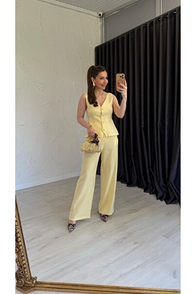 elif teke Waistcoat Suit Yellow