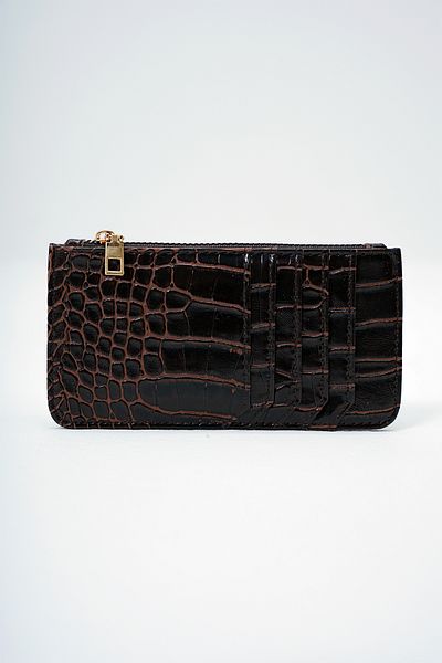 VAGGON Women's Bitter Brown Faux Leather Zippered Coin Compartment Croco Pattern Slim Card Holder Prmx14078
