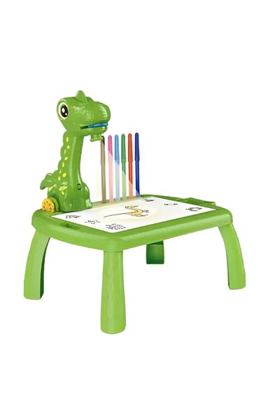 LUDIRO Set Masuta pentru Desen cu Proiector Holografic si Accesorii, Discuri cu 24 Modele, Dinozaur, Verde