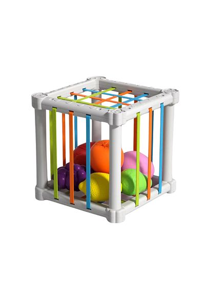 LUDIRO Jucarie Educativa pentru Bebelusi, Cub Elastic cu Fructe, 6 Forme din Plastic Multicolor