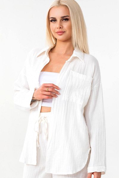 Fashion Showcase Cămașă de muselină 100% bumbac cu o singură buzunar albă