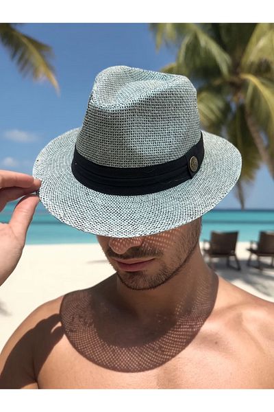 LAGRANZE Summer Men's Black Ribbon Banded Straw Fedora Hat