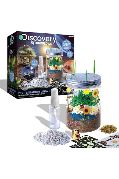 Discovery Kids MINDBLOWN STEM DIY Terrarium Grow Kit, Fast-Growing Indoor Mini Garden, Create A Living Ecosystem