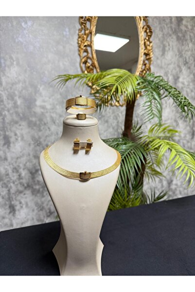 ÇAĞDAŞ GOLD TRB 5-7 Hasır Trabzon Hasır Bileklik Gerdanlık Seti Yüzük Küpe