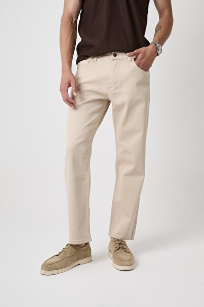 DAMGA JEANS Erkek Esnek Bol Paça Baggy Krem Kot Pantolon