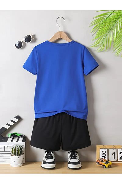 buendiakids Girl'S\Boy's Sax Blue-Black Cool Capybara Printed Combed Cotton Shorts-Tshirt Set
