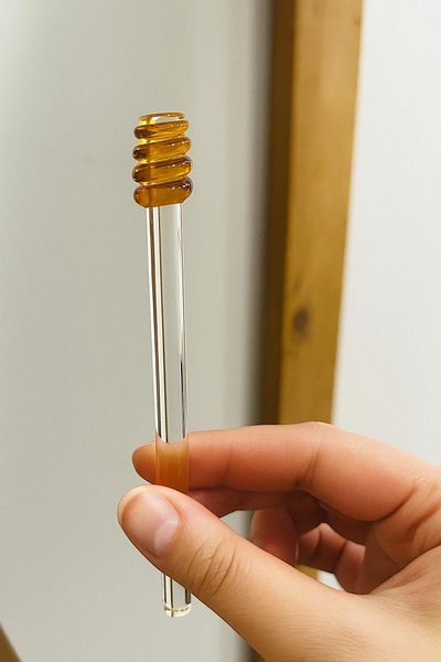 Arsglass Glass Honey Spoon Amber Tip Transparent Honey Mixer Aesthetic and Stylish Design