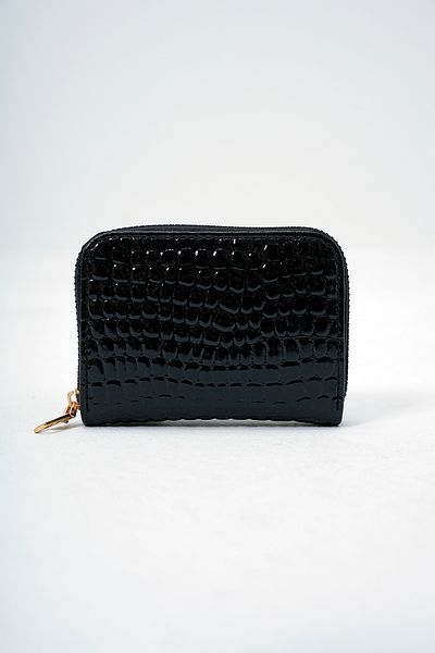 VAGGON Women's Black Faux Leather Croco Pattern Patent Leather Look Wallet Card Holder Prmx14081