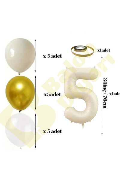 BALON DİYARI Birthday Balloon Set 🎂 |   Gold 🤍   White 🤎   Sea Sand |   Foil Balloon and Banner Including Numbers!