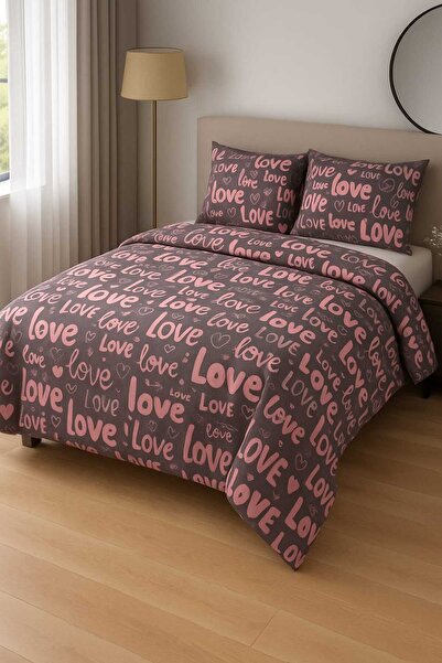 Loova Çift kişilik nevresim takımı %100 pamuklu love desenli ful set