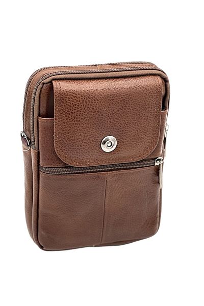 OEM Men's Shoulder Bag with Strap, Genuine Leather, Light Brown, 14x19x5 cm