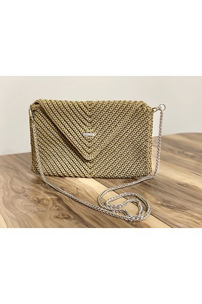 RELYA Women's Macrame Mink Color Strap Knitted Snap Shoulder Bag Width 24 cm Length 16 cm Depth 1.5 cm