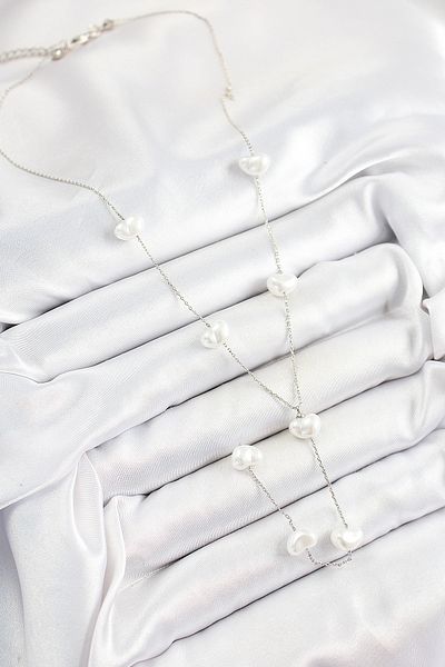 BESKAR 316L Steel Pearl Heart Figured Y Model Silver Color Women's Necklace